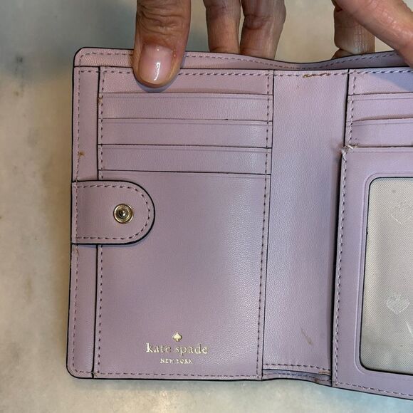 Kate Spade Wallet Leather Cross Grain Lavender Bifold Compact - Picture 13 of 15
